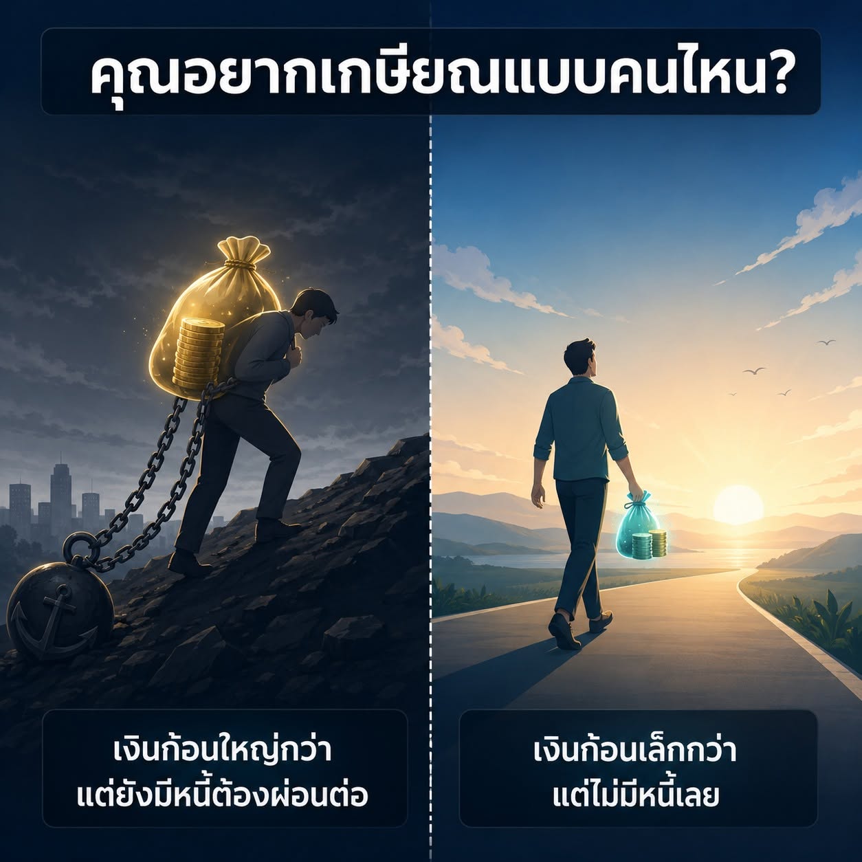 เกษียณแบบมีเงินก้อนใหญ่แต่มีหนี้ VS เงินก้อนเล็กแต่ปลอดหนี้